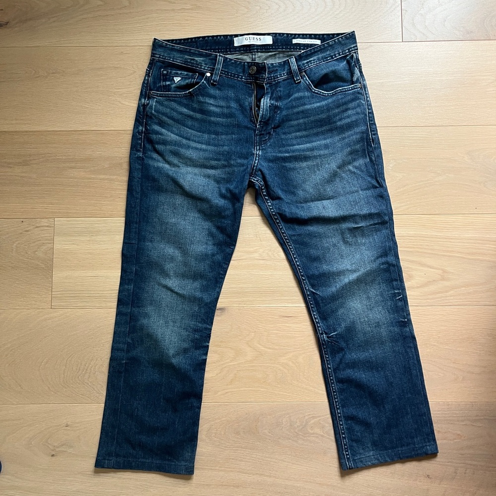GUESS Men's Dark Blue Straight Jeans